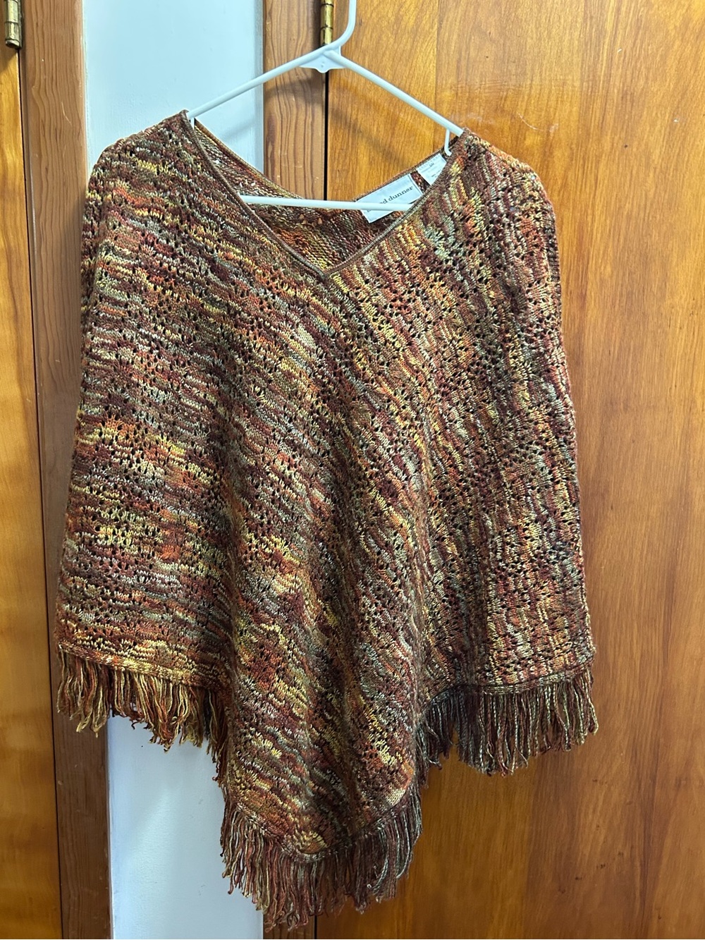 Multicolor Fringe Poncho - Rust, Gold, Brown